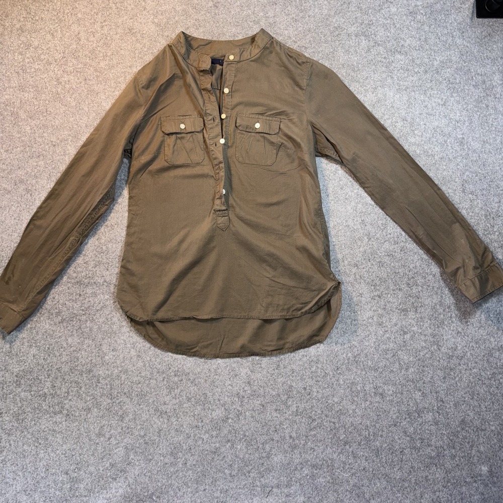 Gap Utility Henley Popover Shirt XS Olive Green Cotton Long Sleeve